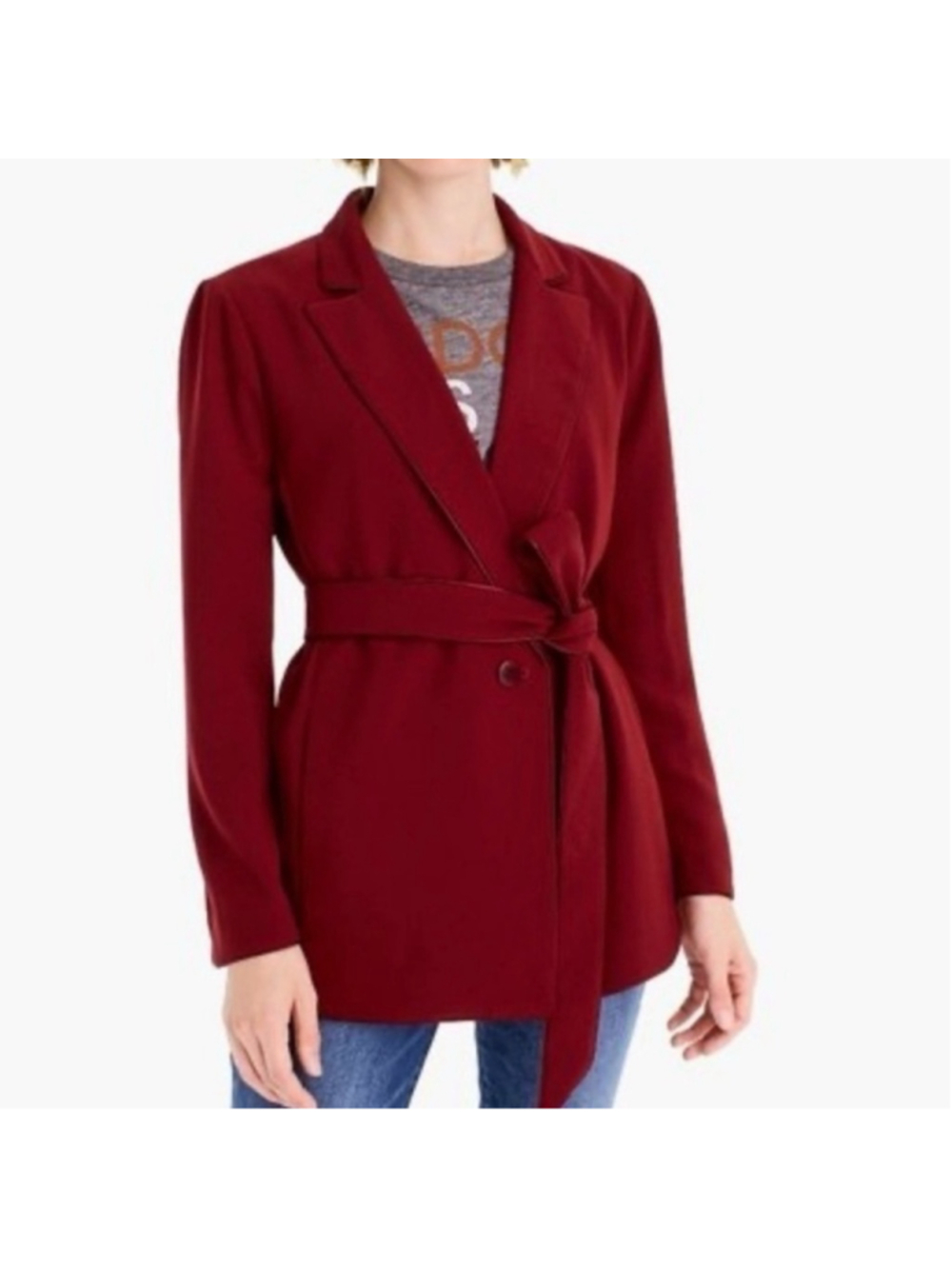 J. CREW 365 CREPE WRAP BLAZER IN BURGUNDY SIZE LARGE CONTEMPORARY MINIMALIST